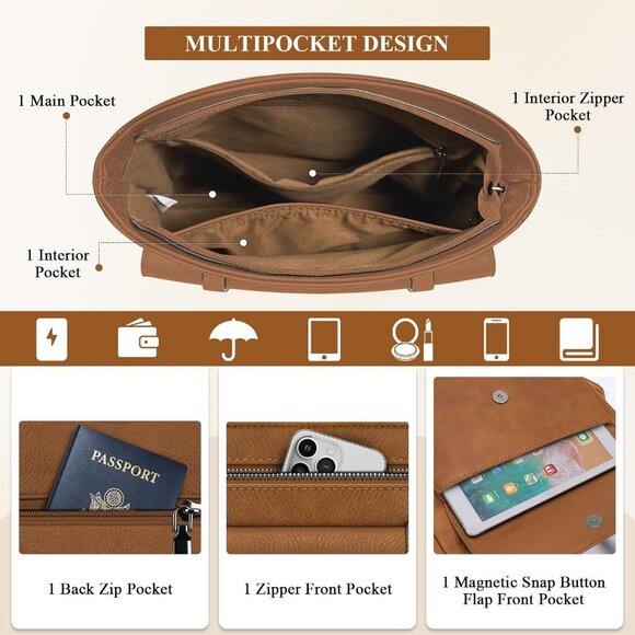 Women’s Brown Waterproof Crossbody Shoulder Leather bags - Picture 3 of 6